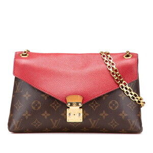 Louis Vuitton Monogram Pallas Chain Shoulder Bag Brown Cerise Red Leather